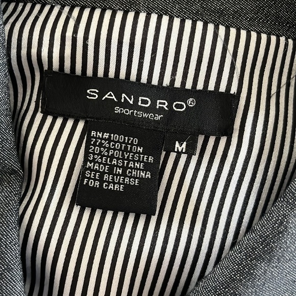 Sandro Black Denim Chambray Double Breasted Jacket Button Down - Picture 8 of 10